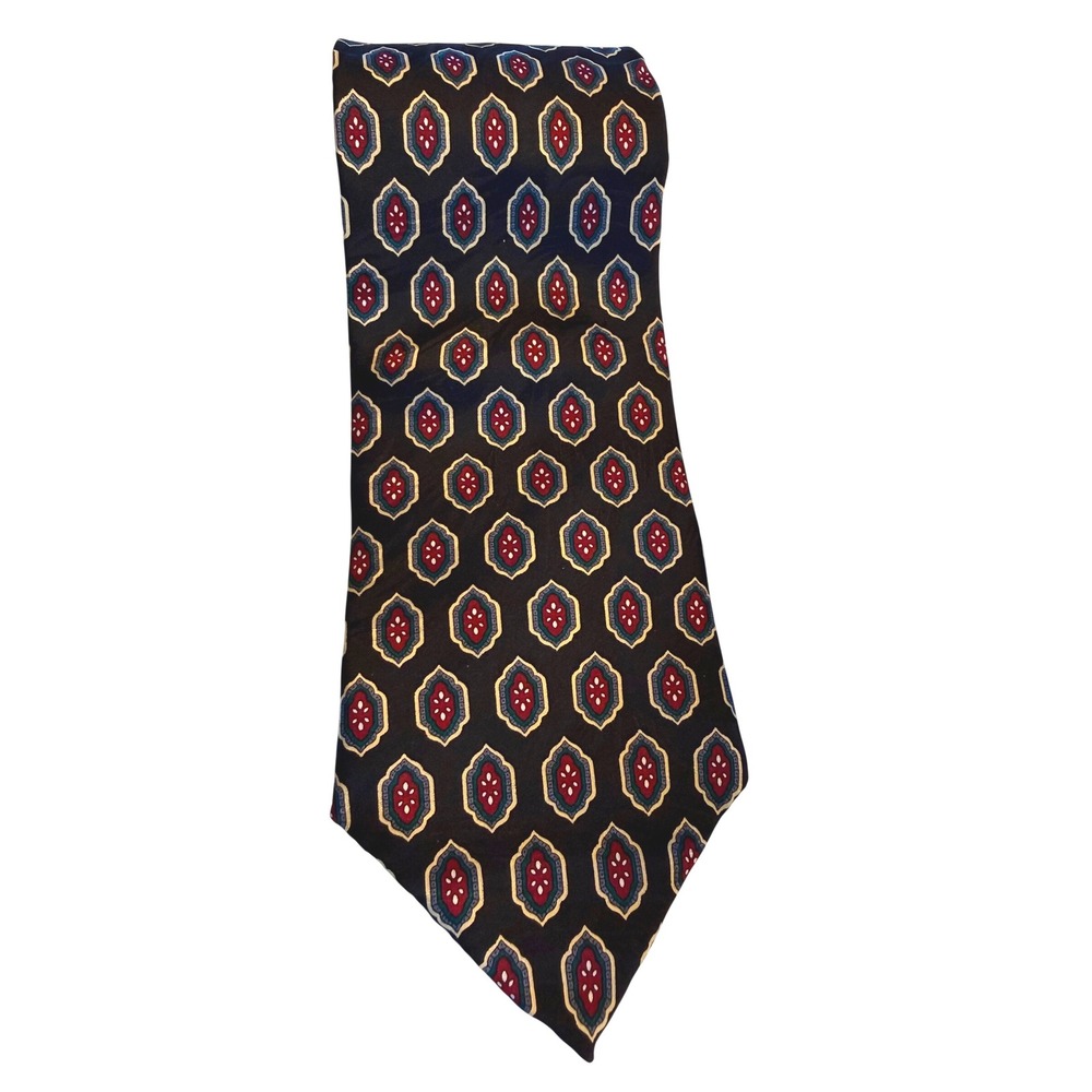 Cromley & Finch Necktie Mens One Size Black Medallion Silk Geometric Formal